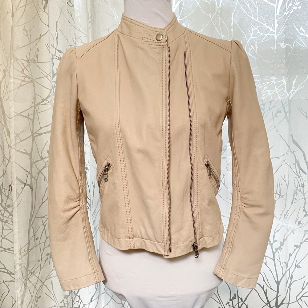 Rebecca Taylor garment washed nude pink zipper zip up moto leather jacket - Picture 6 of 15
